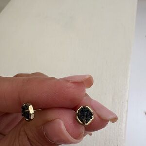 Kendra Scott Rough Black Diamond Gold Hexagon Stud Earrings